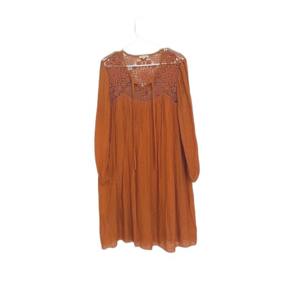 Unbranded Dresses & Skirts - Kings Road Rust Boho Lace Yoke Long Sleeve Peasant Dress Tunic -‎ Size L